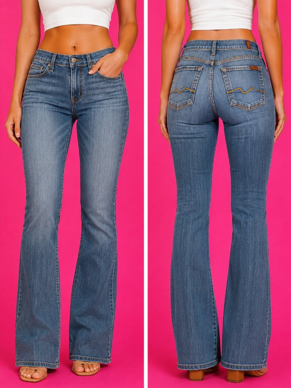 7 For All Mankind Dojo Bootcut Flare Jeans Women's Medium Wash Stretch Denim USA